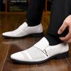 Nya herrskor i VIT andningsbar lackläder Casualskor Herr Slip On Loafers Bröllopsklänning Återträff Skodon Zapatos Hombre