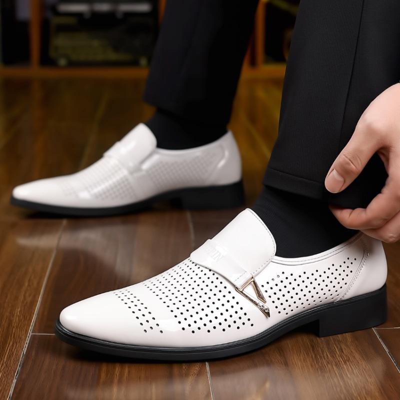Nya herrskor i VIT andningsbar lackläder Casualskor Herr Slip On Loafers Bröllopsklänning Återträff Skodon Zapatos Hombre
