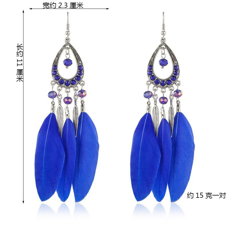 Bohemian Women Handmade Earrings For Female Colorful Long Feather Crystal Drop Tassel Dangle Earring Ladies Boho Jewelry Gift