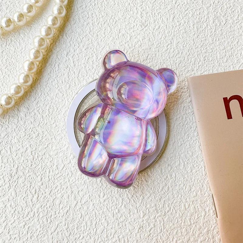 Cartoon Cute Laser Bear Magnetic Phone Grip Holder Socket Pocket Support for Magsafe IPhone Mac Safe Ring Finger Expanding Stand