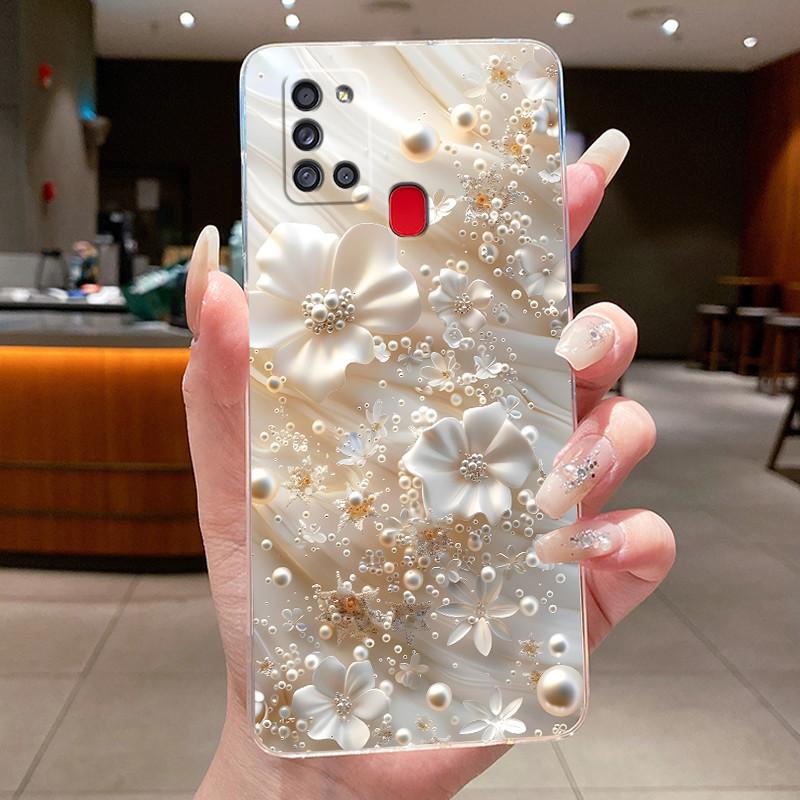 For Samsung Galaxy A21s Phone Case SM- A217F Capa Flower Butterfly Protective Thin Cases Transparent Soft Silicone TPU Cover