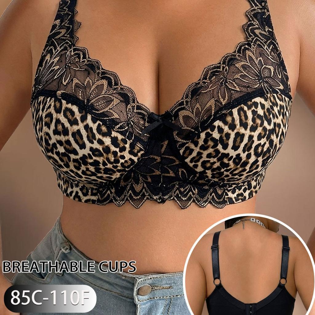 Leopard Print Plus Size Bra Thin Seamless Wireless Brassiere For Women