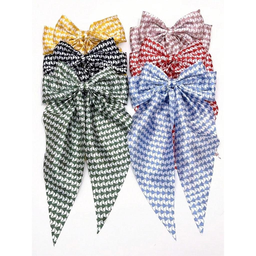 6 spring clip streamers bow hair clips for women