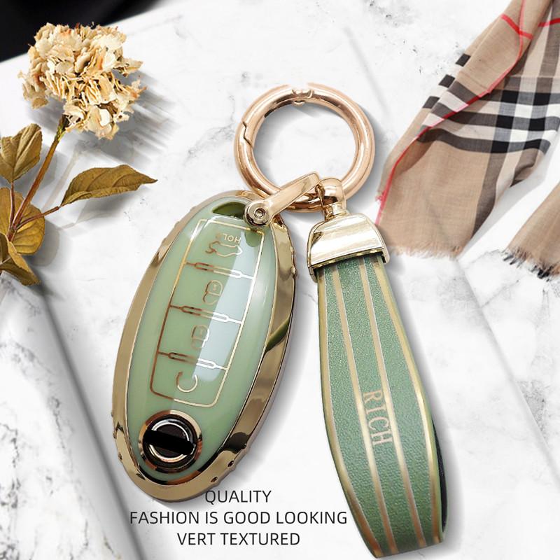 Luxuriöse goldene Fernbedienung Autoschlüssel-Hülle für Nissan Qashqai Juke J10 J11 X-Trail T32 T31 Kicks Tiida Pathfinder Murano