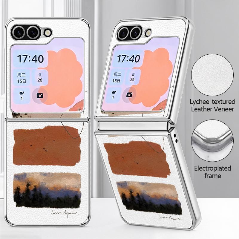 Watercolor Spots Print Case For Samsung Galaxy Z FlIP 7 FE 6 5 Plating PC+PU Leather Hybrid Folding Cover For Samsung Z Flip7 Flip6 Flip5