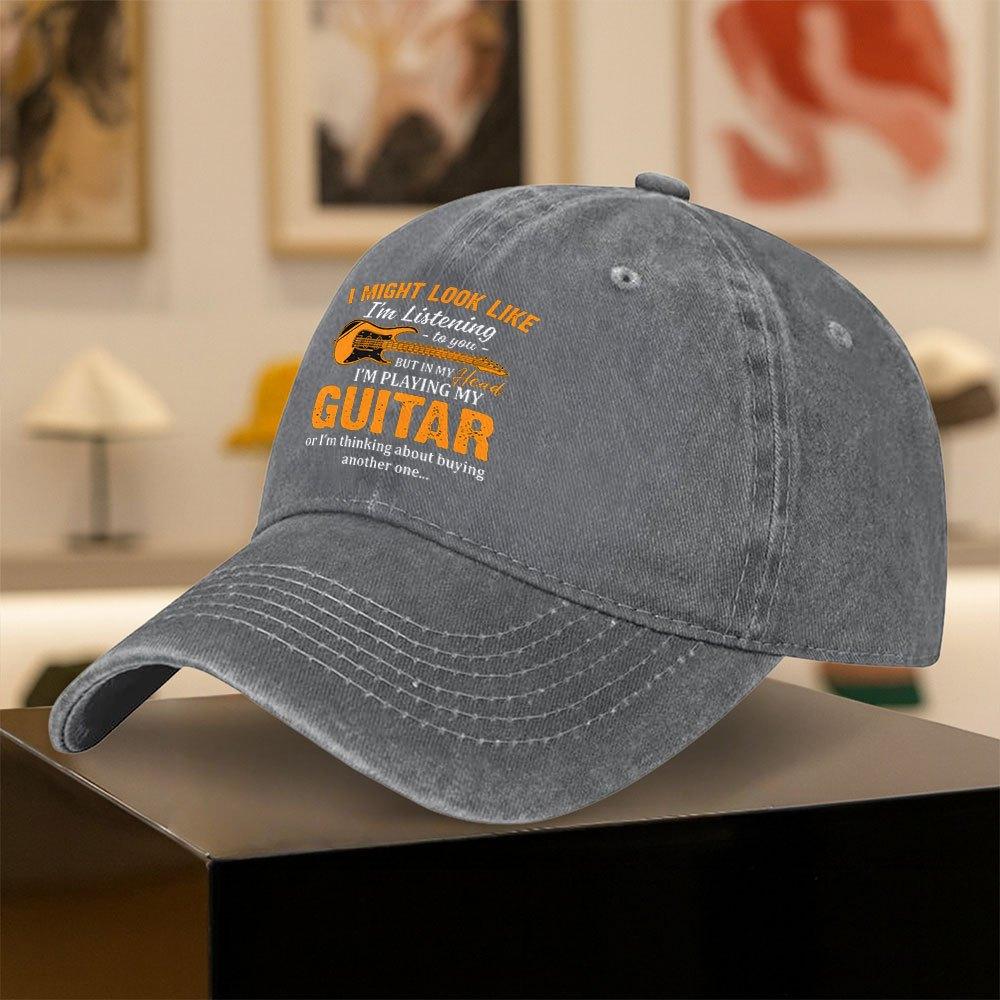 Men Vintage Guitar Print Baseball Cap  Lightweight Retro Curved Brim Hat Suitable for Summer Solid Color  MusicThemed Desig