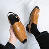 Summer New Men Gladiators Peek Toes Belt Leather Casual Shoes Breathable Beach Sandals Outdoor Slippers Brown White Plus Size