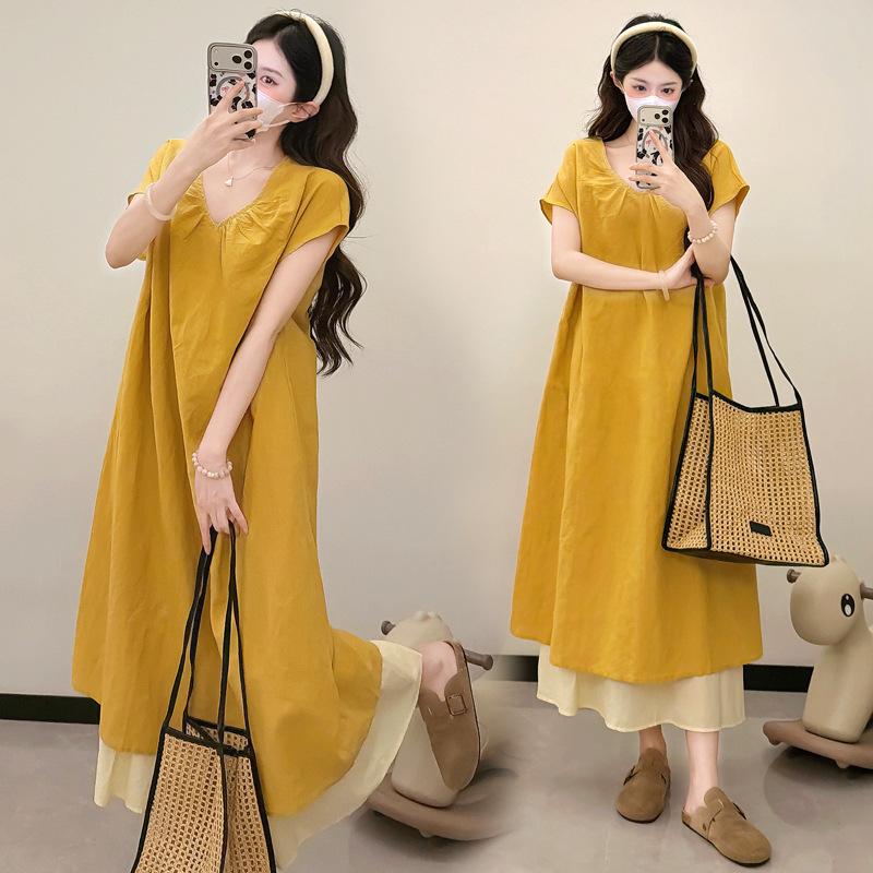 2026 Korean Style Summer Maternity Patchwork Dress M