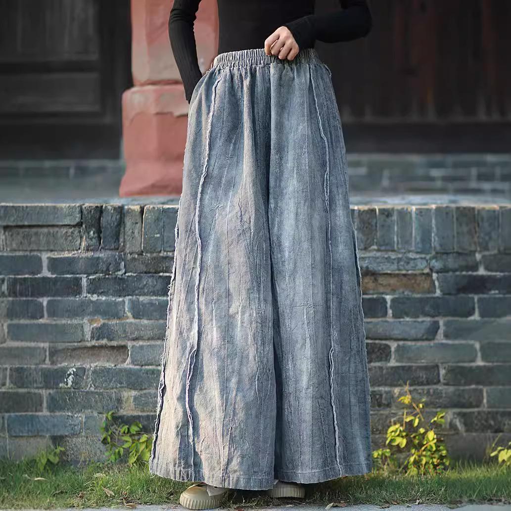 

Johnature Женские осенние винтажные брюки в китайском стиле с эластичной резинкой на талии, широкие брюки, модные брюки Devise M