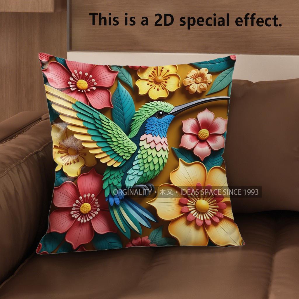 

2D Boho Tropical Hummingbird Floral Throw Pillow Covers Pattern Cushion Cover Suitable For Sofa Bedroom Car Pillow Cover 40x40cm