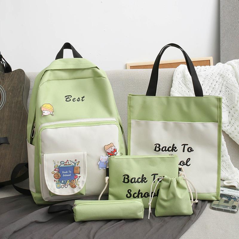 School Bag Women's New Cute Little Fresh Junior High School Student Campus Backpack Women's Five-piece Backpack