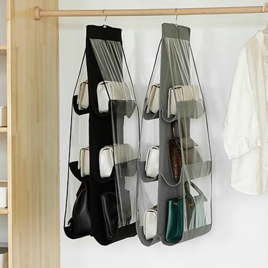 Hängender Handtaschen-Organizer Aufbewahrungstasche für Geldbörsen mit transparentem Fenster 6 Fächer Kleiderschrank Geldbörsen-Organizer zur platzsparenden Aufbewahrung