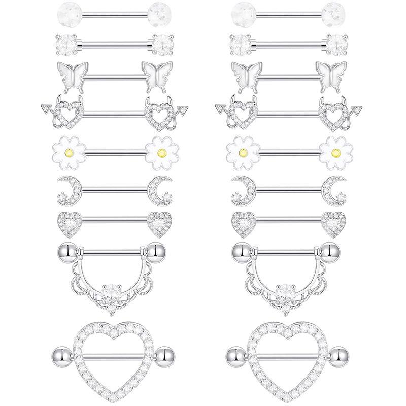 Europejskie i Amerykańskie Cyrkoniowe Serce Księżyc Stal Nierdzewna Różowe Piercingi Sutków Biżuteria do Ciała