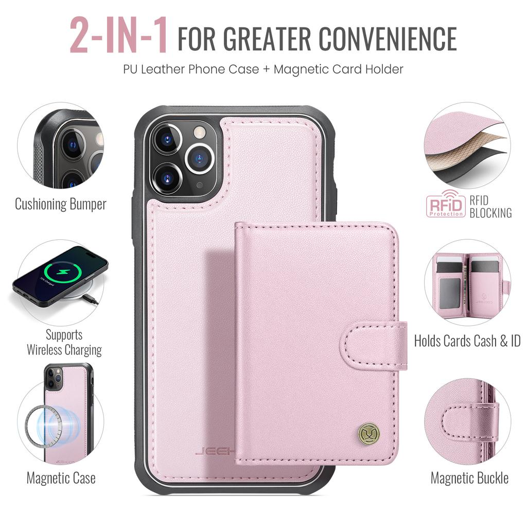 For iPhone 12 Pro Max 6.7 inch Case JEEHOOD J09 RFID Blocking Card Holder Leather Back Phone Cover Compatible with MagSafe