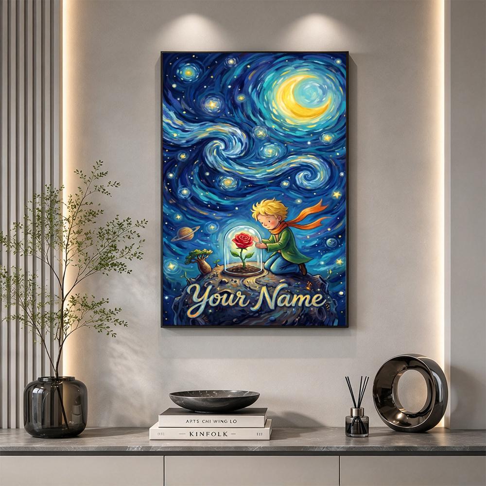 Little Prince Personalized Name Round Diamond Painting Kit Diamond Embroidery Painting Rhinestones Mosaic Frameless Handwork Decoration Arts