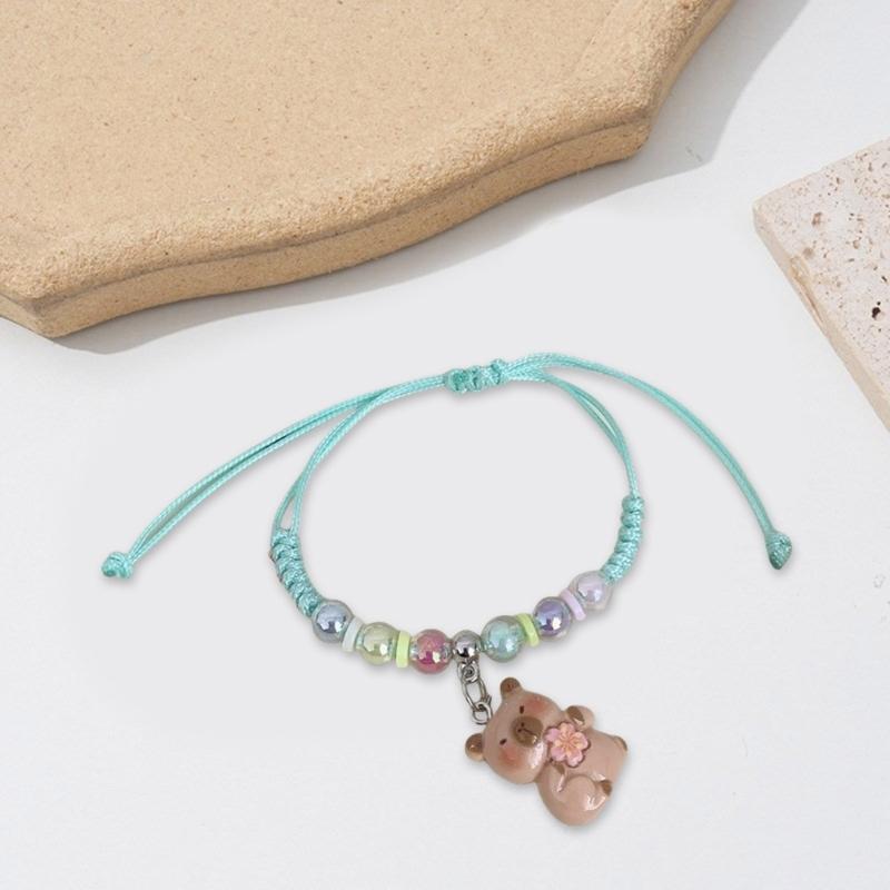 Colorful Macaron Rope Bracelet For Kids With Cute Cartoon Capybara Designs And Adjustable Soft Strap Perfect For Gifts