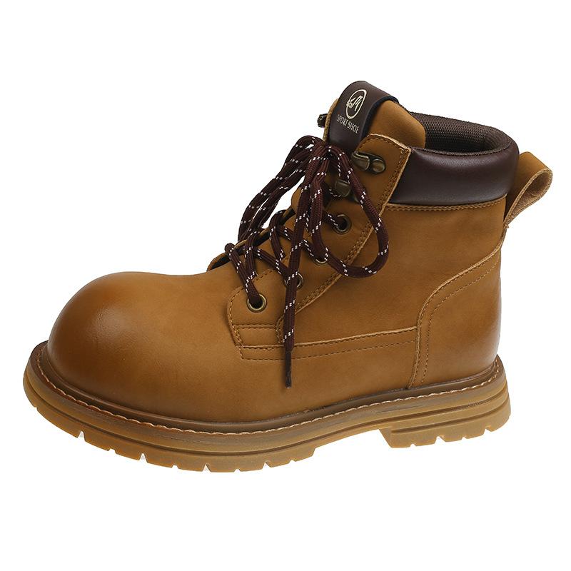 

Маленький человек толстая подошва увеличение роста 2025 новая осенне-зимняя мода короткий британский стиль ретро универсальные ботинки-локомотивы 40 жёлтый