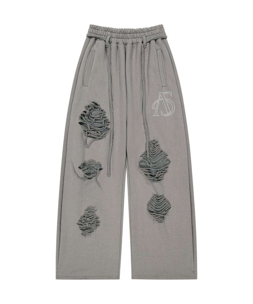 Aejeuyua Sweatpants mit Gürtel und Used-Look Dunkelgrau