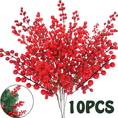 10pcs Christmas Simulation Berry 14 Berries  Artificial Flower Fruit Cherry Plants Home Christmas Party Decoration DIY Gift