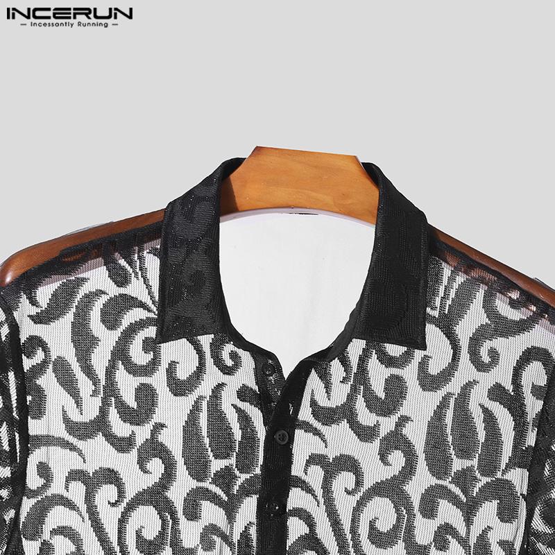 INCERUN Herren Sommer Spitze Häkeln Blumen Shirts Mesh Strand Urlaub T-Shirts