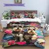 Pink Schnauzer Pattern Bedding Home Decoration Birthday Gift (1 * Duvet Cover + 2 * Pillowcase, Without Core)
