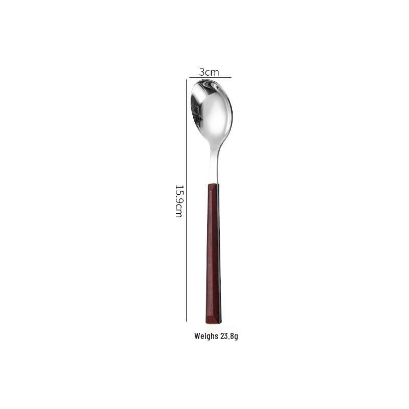 Korean Style 430 Stainless Steel Tableware Set with Imitation Wood Grain Handles: Includes Knife, Fork, Spoon, and Chopsticks
