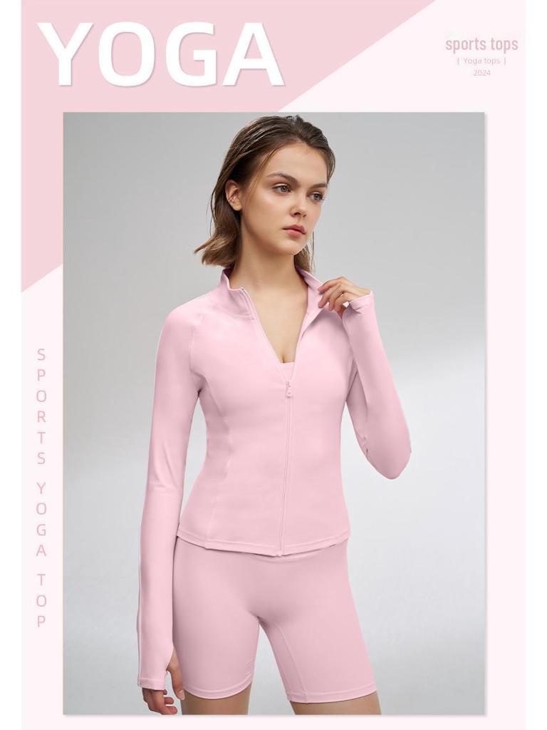 Damen Slim Fit Langarm Yoga Jacke mit Reißverschluss – Atmungsaktives Sonnenschutz Fitness Oberteil