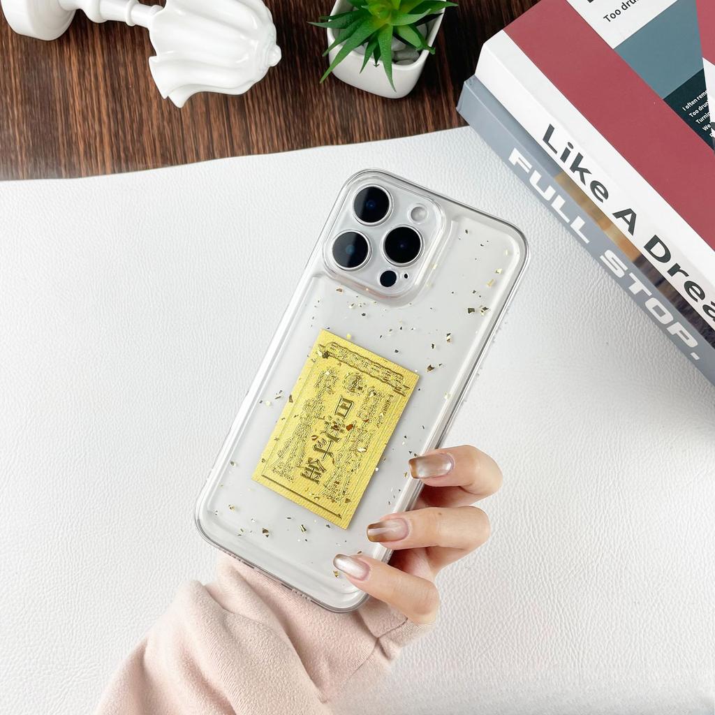 New Year's Mobile Phone Case Gold Foil God of Wealth Is Suitable for Iphone16Pro Transparent Mobile Phone Case Apple 15 Mobile Phone Case Anti-fall
