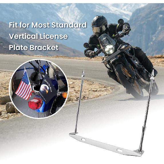 

BarBaren Motorcycle Flag, Stainless Steel Universal Motorcycle Pole Mount – License Plate Mount for 2 Flags