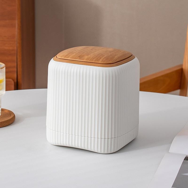 Desktop Trash Can with Lid In/Outside Double Barrels Garbage Waste Bin Organizer Bedroom Office Desk Storage Box Durable Plastic