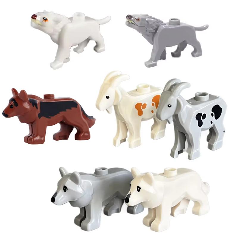 MOC Zoo Animals Building Blocks African Elephant Camel Deer Wolf Crocodile Tiger Lion Sheep Warhorse Mini Brick Kid Toy Gift S06