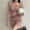 Knitted dress women's autumn and winter with coat hip skirt inner temperament slim-fitting sexy off-the-shoulder long-sleeved bottoming skirt