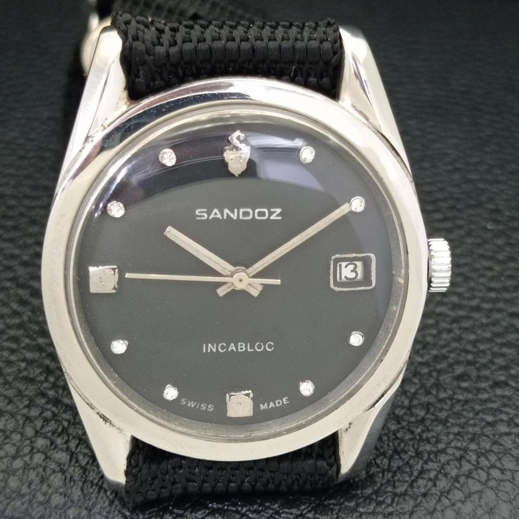 CEAS VINTAGE SANDOZ INCABLOC AUTOMATIC ELVEȚIAN MENS CULOARE NEAGRĂ CADRAN a436443-2 R129-a436443