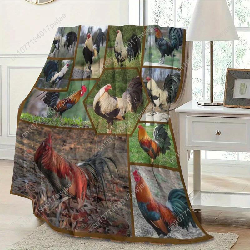 Rooster Print Flannel Throw Blanket 280GSM Premium Weight Blanket Soft Warm Machine Washable Colorful Chicken Custom blankets