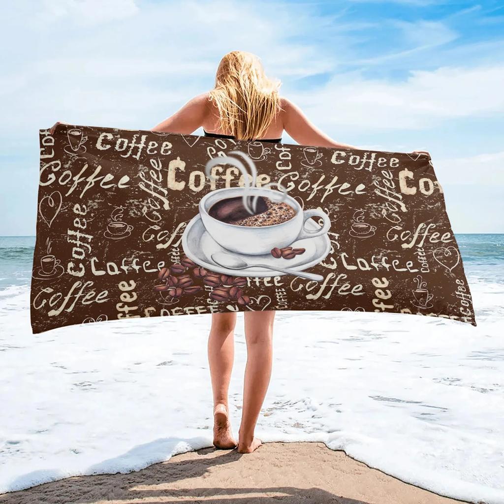 Delicious Coffee Print Comfort Beach Towel for Your Companion Friend Gifts, Microfiber Quick Dry Camping Swim Pool Bath Towels