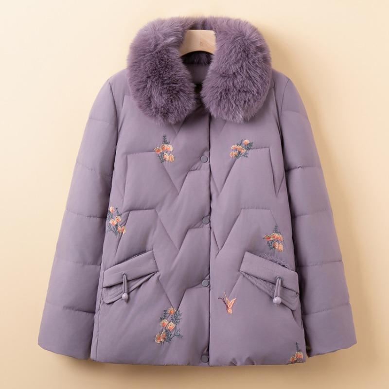 Mom winter velvet thickened cotton-padded jacket fur collar embroidered cotton-padded jacket middle-aged women's cotton-padded jacket new