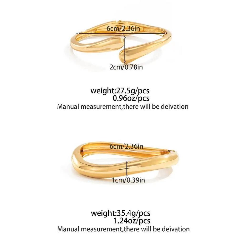 Salircon 3 Styles Vintage Hip Hop Glossy Water Drop Cuff Bangles for Women Punk Gold Color Geometric Spring Bracelet Men Jewelry