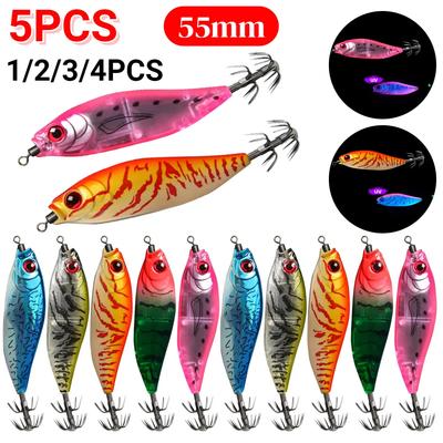 1-5PCS Squid Bait 55mm 5.5g UV Squid Jig Artificial Bait Sea Fishing Lure Fishing Bait for Webfoot Octopus EGI Cuttlefish Fishin