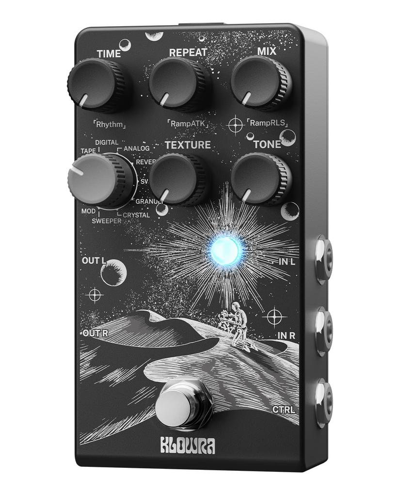 Klowra Everlast Delay Pedal for Electric Guitar - 2025 Edition Digital Guitar Effect Pedal with 9 Stereo Delay Types, Tap Tempo, True Bypass, Analog