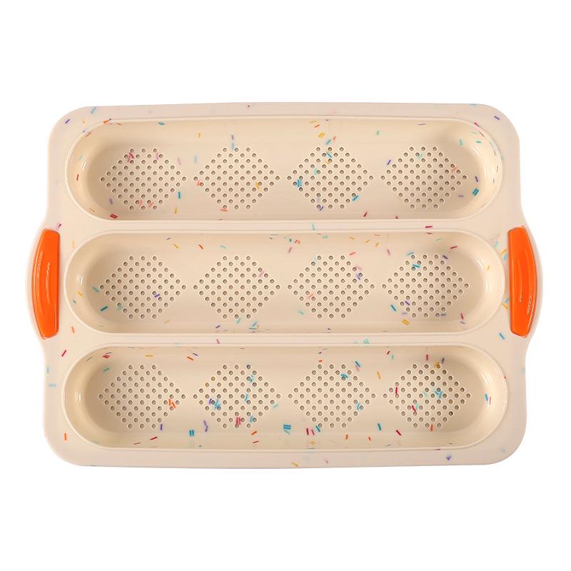 Silicone Perforated Baguette Baking Pan - 3-Slot Non-Stick Bread and Cake Mold