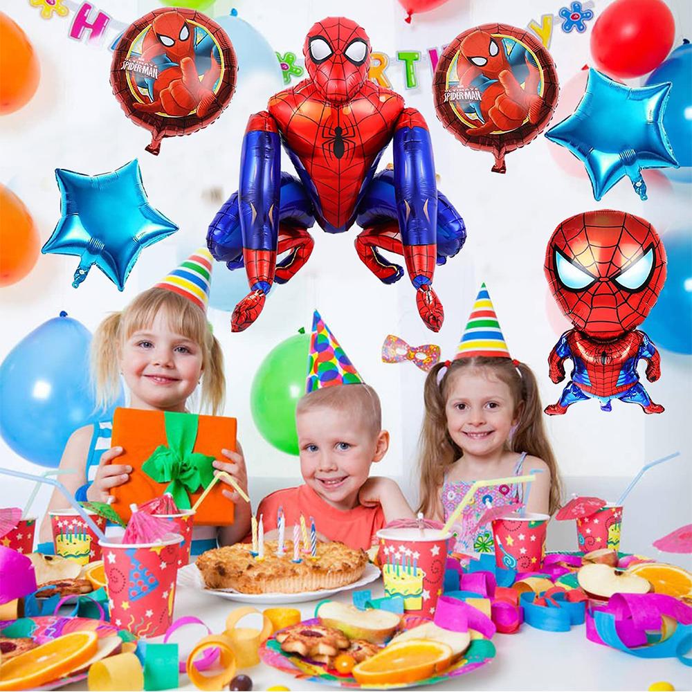 6pcs Ballons Spiderman Dessin Animé Décorations de Fête d'Anniversaire Ballon Spiderman 3D
