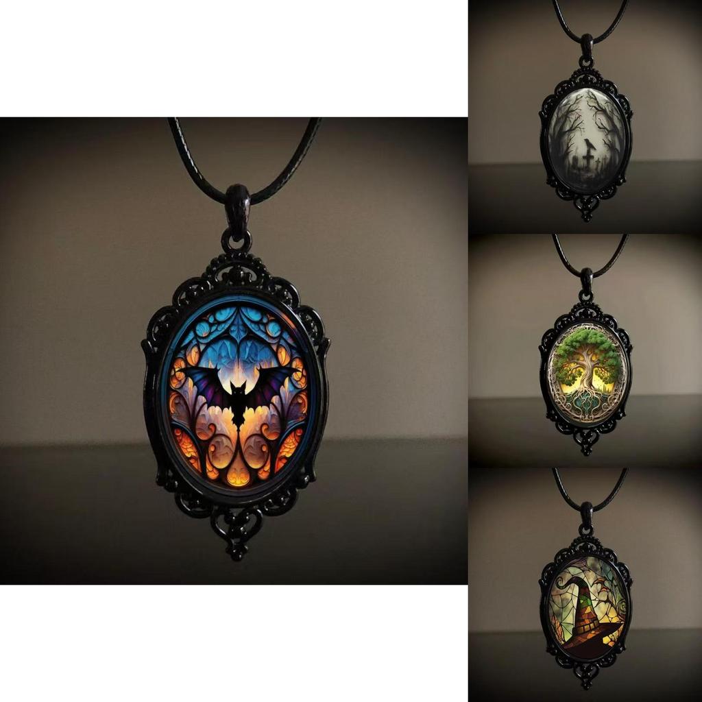 Gothic Raven Cross Pendant Necklace With Alloy Material For Halloween Costume Accessory