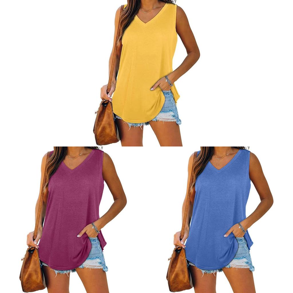 Cotton Sleeveless V Neck Tshirt For Women With Spliced Design Casual Spring