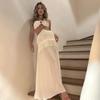 Tassel Hollow Out Backless Split Halter Dress Women Sexy White Off Shoulder Long Dresses Lady Fashion Beach Vestidos