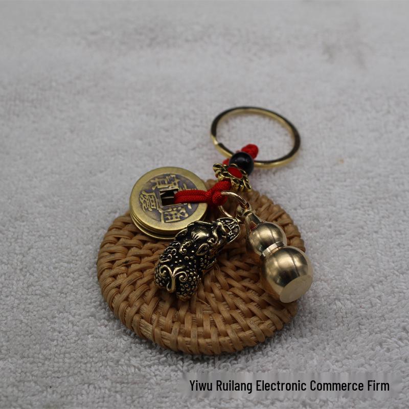 Vintage Brass Pixiu and Kirin Pendant Keychain for Men and Women