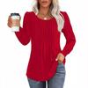 Maglietta a maniche lunghe da donna autunnali, alla moda, casual, plissettata, con scollo rotondo basso, abbigliamento da donna