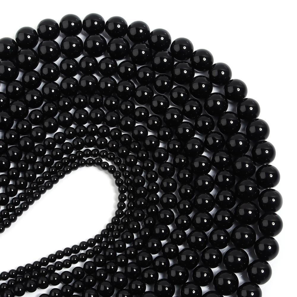 4 6 8 10 12mm Black Glass Beads Smooth Round Loose Spacer Beads For Jewelry Making DIY Handmade Bracelets Necklace Accessories