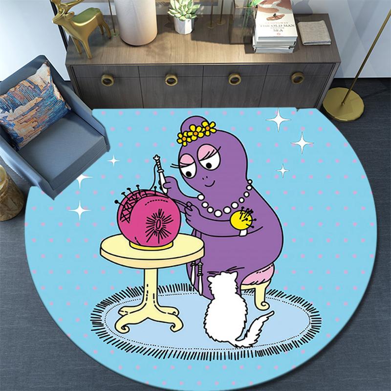 Barbapapa Round Area Rug,Carpet Rug for Living Room Bedroom Sofa Playroom Decor,Non-slip Floor Mat