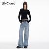 Jinyujie Women's S241JE397Y High-Waist Relaxed Straight-Leg Jeans