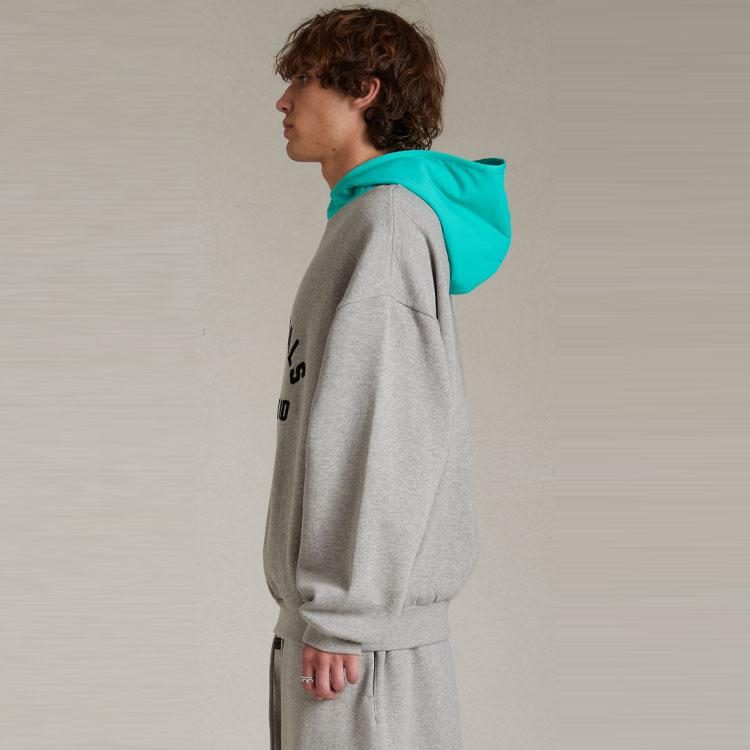 Fear of God Essentials Nylon Fleece Hoodie Dark Heather Oatmeal/Mint Leaf Men Tops Grey 202SP244312F
